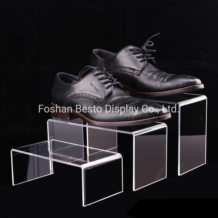 Clear 3 Tier Acrylic Shoes Rack Holder Retail Shop Display Plastic Stand Shelf Storage Rack