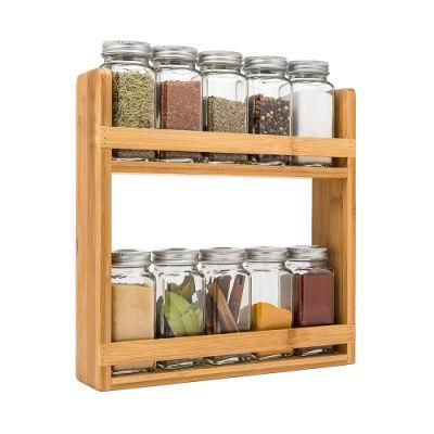 Bamboo Wall Mounted Spice Rack 2 Tier Wall Hanging Spice Shelf