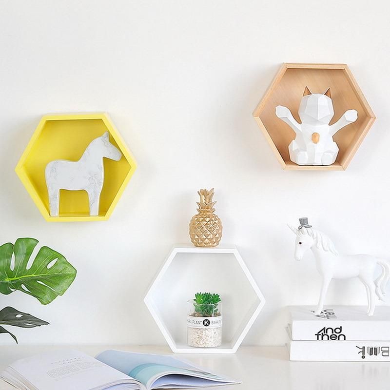 Mountain Metal Wire Designed Wall Mounted Decorative Wooden Storage Shelves Display Racks