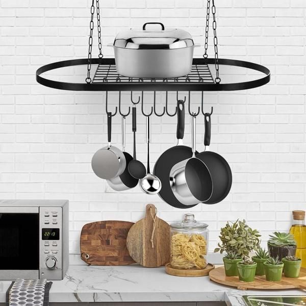 Pot and Pan Rack for Ceiling with Hooks Mounted Storage Holder
