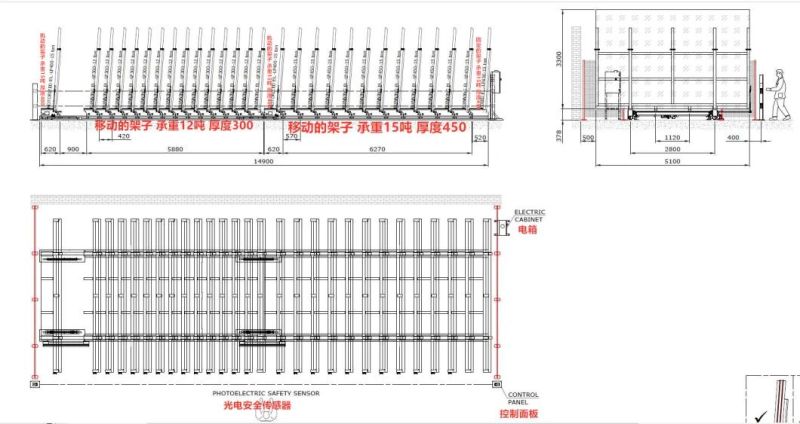 Electric Mobile Glass Storage Racks System Glass Classifier Glass Shelf for Large Glass Sheet