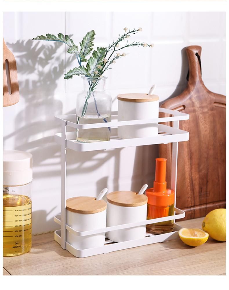 Metal Kitchen Table Top Square Shelf Seasoning Storage Double Rack
