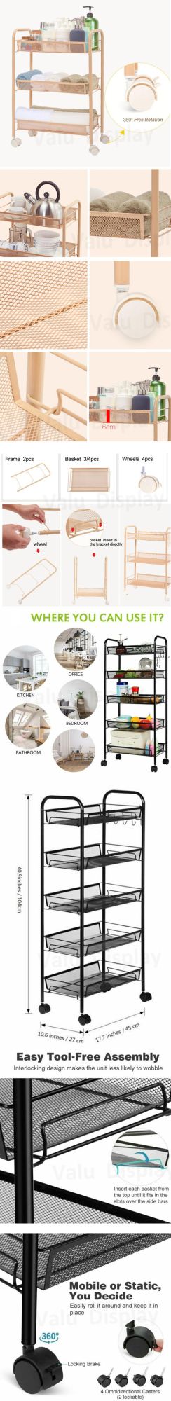 3/4-Tier Rolling Wire Shelving Utility Storage Rack with Wheels