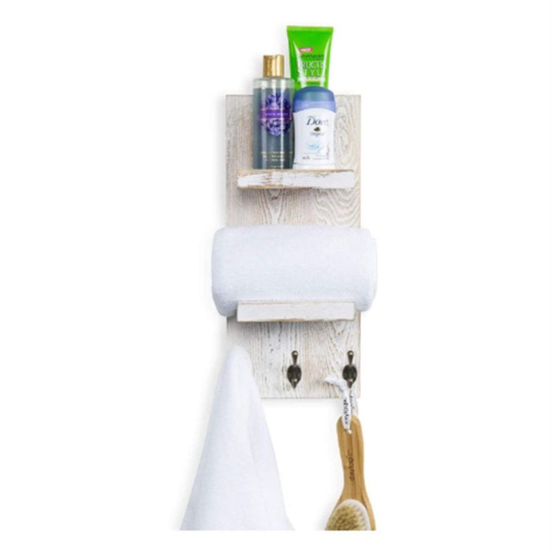 High Quality Exquisite Simple Wood Wall Mounted Bathroom Storage Rack