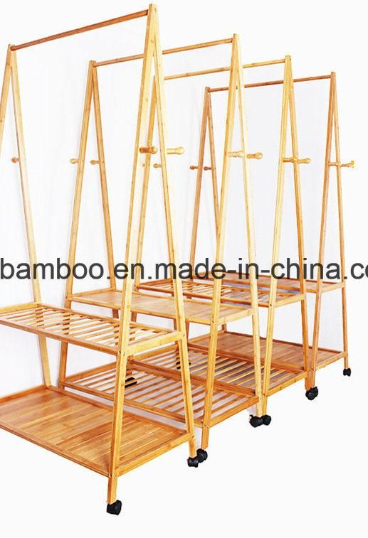 Multi -Function Bamboo Folding Hanging Shelf and Clothes Drying Storage Rack with Wheels