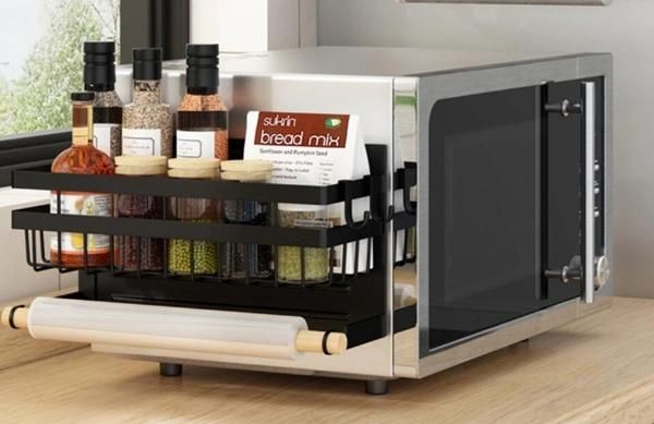 Magnetic 2 Tier Refrigerator Spice Storage Shelf Side Rack with Paper Towel Holder