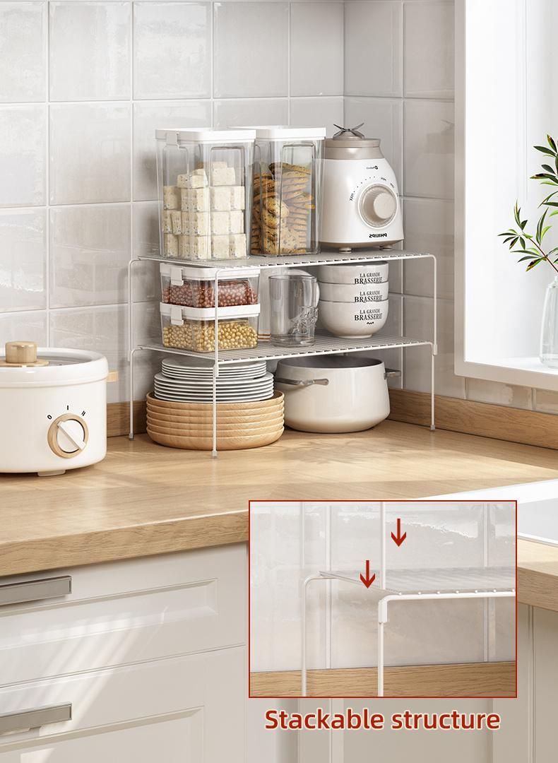 Cabinet Organizer Stackable Telescopic Metal Kitchen Storage Expandable Rack
