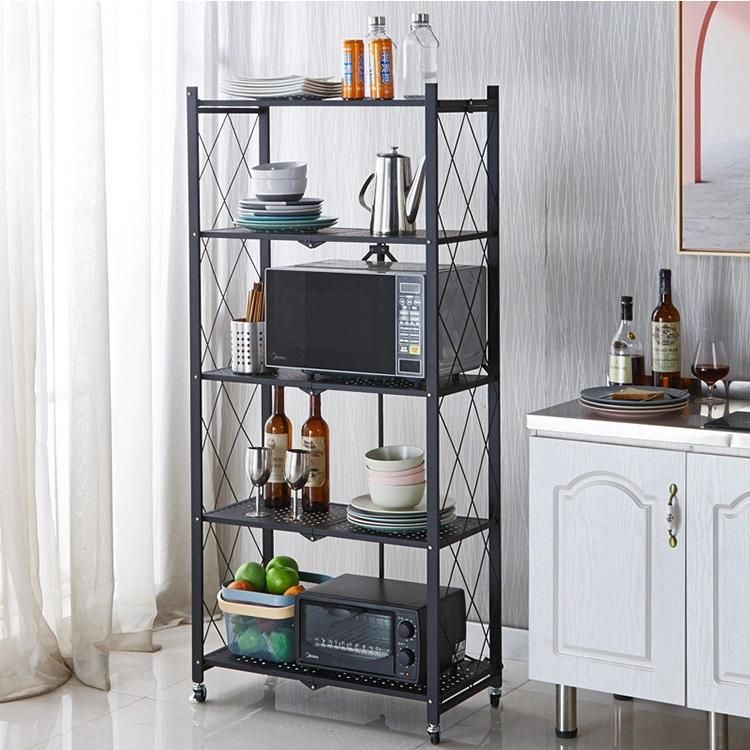 Folding Storage Rack Shelf Metal Shelves Kitchenware Storage Shelves Convenient Tidy Rack