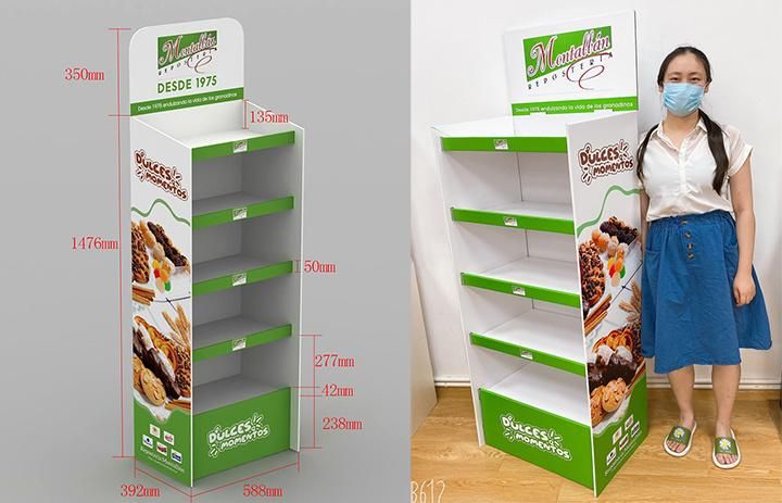 Candy Food Cardboard Display Floor Stand Bread Storage Display Rack