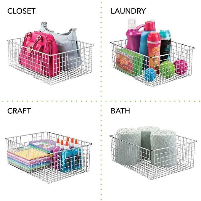 Mdesign Metal Wire Food Storage Tapered Basket Organizer with Handles for Organizing Kitchen Cabinets, Pantry Shelf, Bathroom, Laundry Room, Closets, Garage - C
