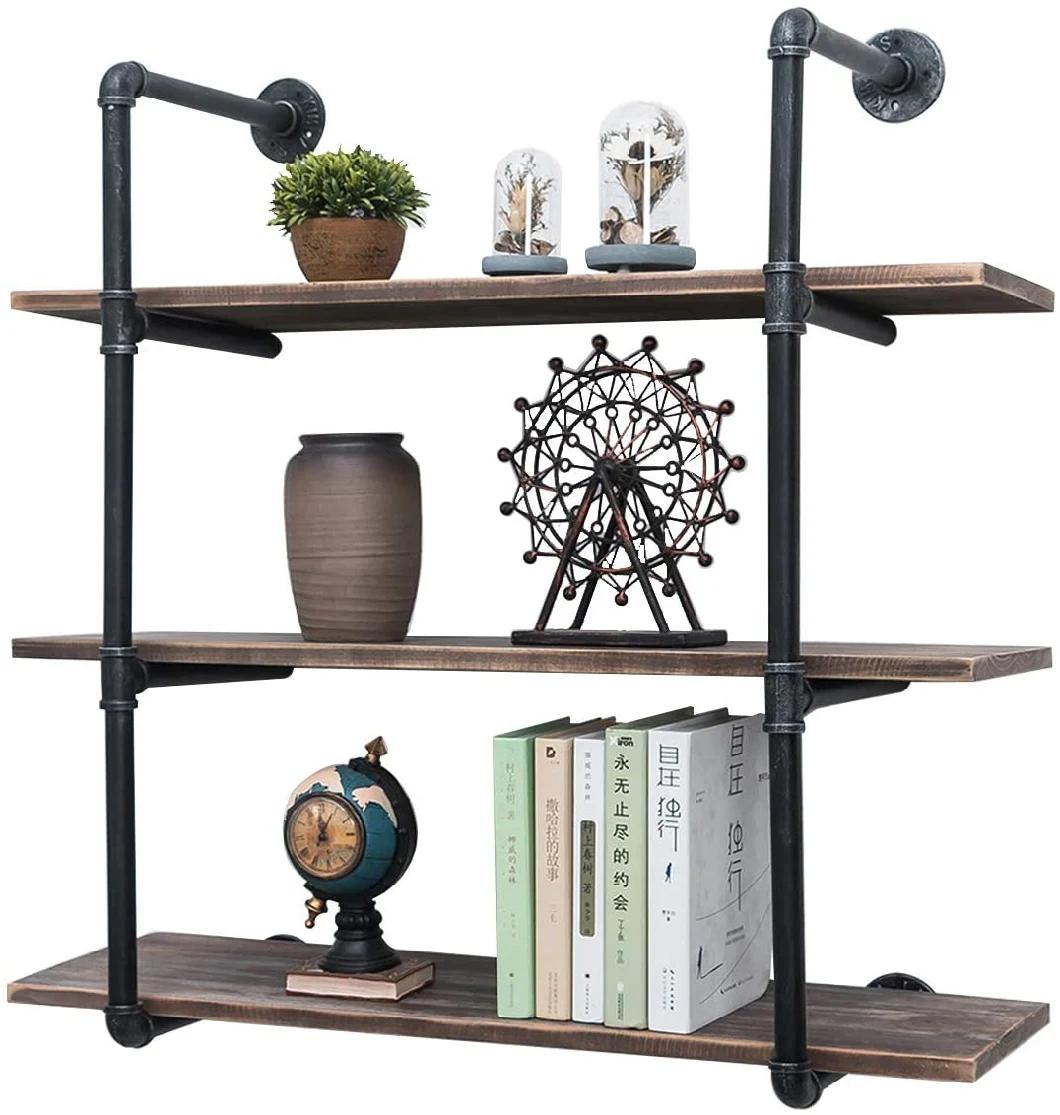 18" 24" 30" Industrial Pipe Shelf Rustic Antique Retro Modern Wood Bookshelves