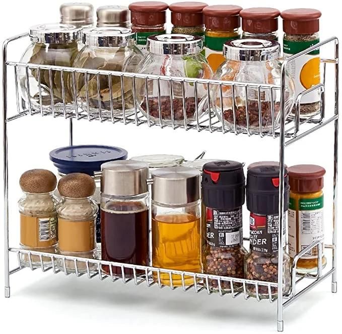 Spice Rack Organizer for Countertop 2 Tier Counter Shelf Standing Holder Storage for Kitchen Cabinet-Bronze