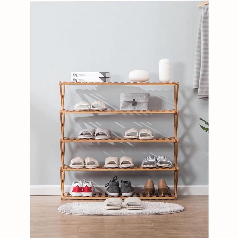 Hot Sales 4 Tiers Bamboo Wooden Foldable Shoe Rack Storge Shelf