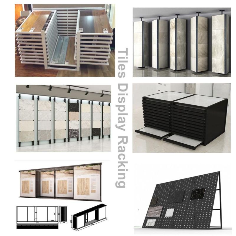 8 Layer Hard Wood Sample Display Stand Free Stand Metal Shelves Floor Tiles Display Rack