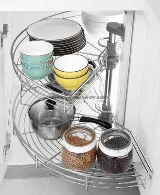 2 Layer Metal 180 Degree Kitchen Cabinet Rotating Rolling Storage Pull out Basket Shelf Rack