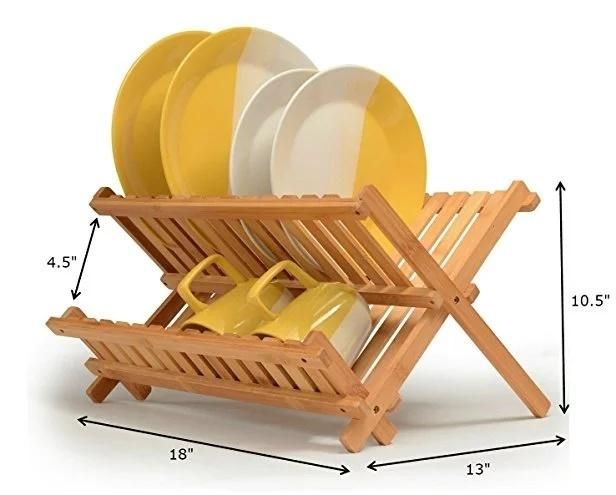 Bamboo Dish Rack Foldable Dish Drying Rack Collapsible Dish Drainer Wooden Plate Rack