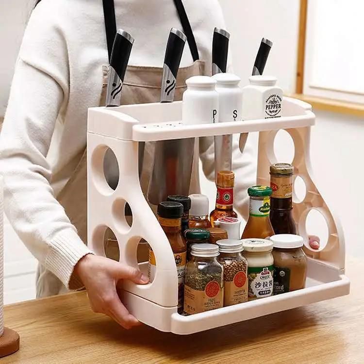 Amazon Top Selling 2 Tier Standing Spoon Holder Plastic Kitchen Utensil Spice Rack Storage Chopping Board and Knife