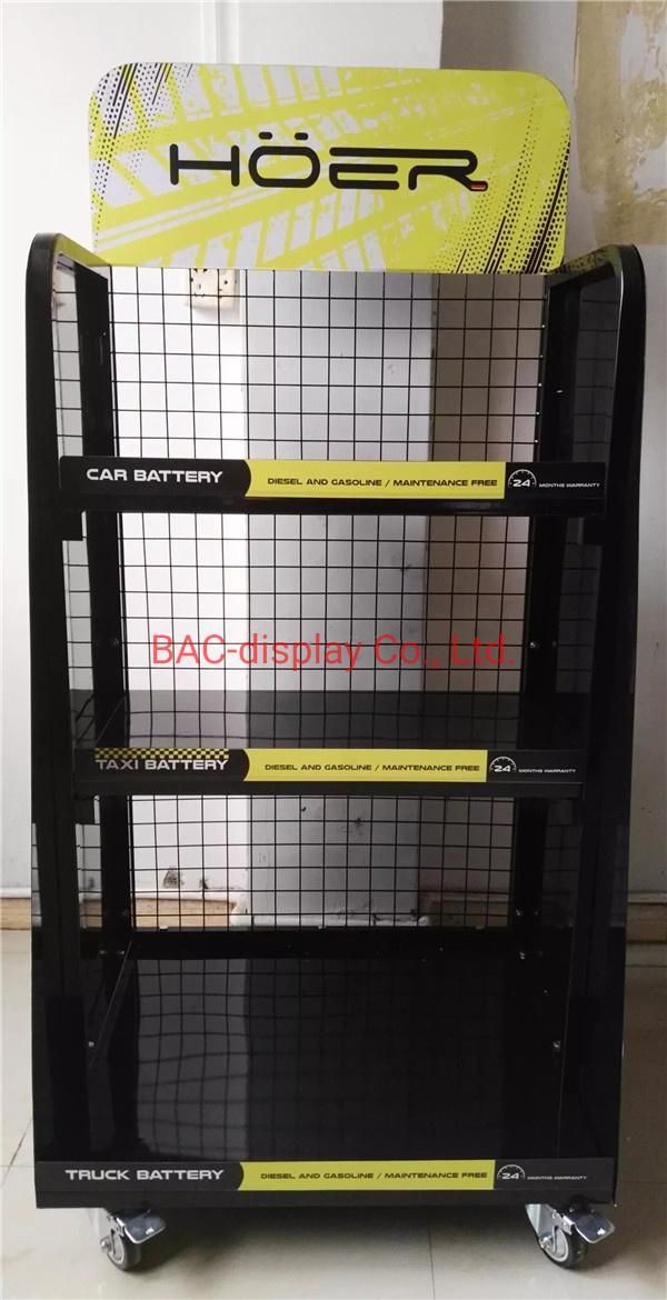 Personalized 3-Layer Metal Floor Commercial Batteries Display Automotive Car Battery Storage Rack