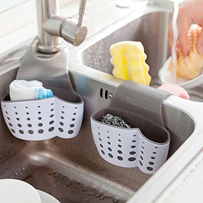 Kitchen Tool Sink Saddle Style Double Silicone Sponge Holder Rack Storage Organ