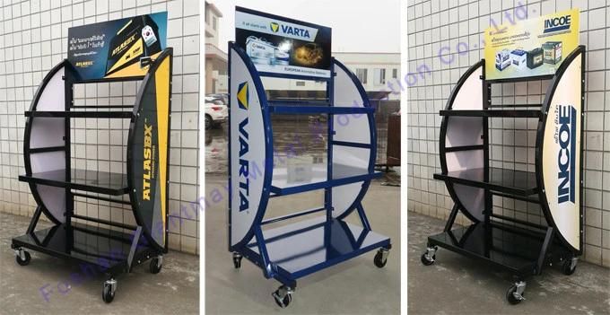 High Quality Flooring Automotive Car Battery Storage Display Rack with Wheels