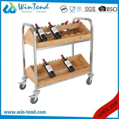 2-Tiers Horizontal Design Wooden Wine Storage Rack with Wheels