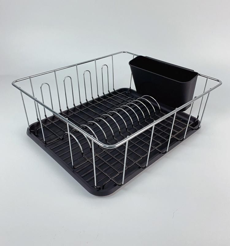 Kitchen Plate Drainer Drying Dish Storage Rack with Drip Tray