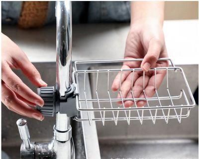 Kitchen Faucet Rack Household Stainless Steel Perforated Rag Sponge Brush Drain Rack Sink Storage Rack