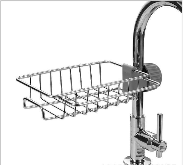 Kitchen Faucet Rack Household Stainless Steel Perforated Rag Sponge Brush Drain Rack Sink Storage Rack