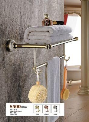 High Quality Brass Plated Bathroom Accessory Wall Mounted Shelf Towel Rack with Gold Color 8500 Series