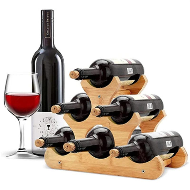 Bamboo Freestanding Red Wine Rack Shelf Custom Shape Wooden Wine Display Rack