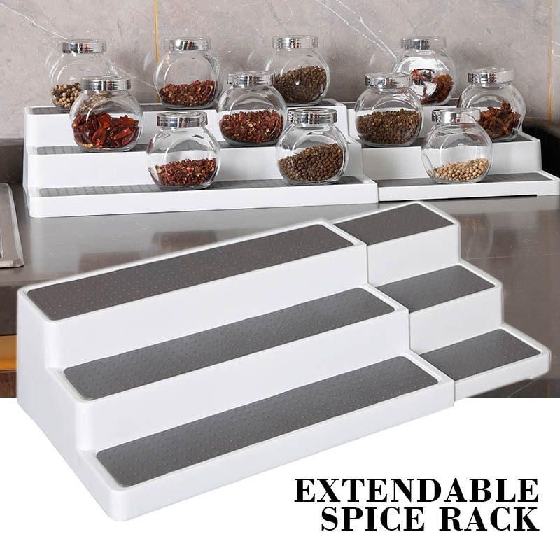 3 Tier Expandable Cabinet Spice Rack Step Shelf 