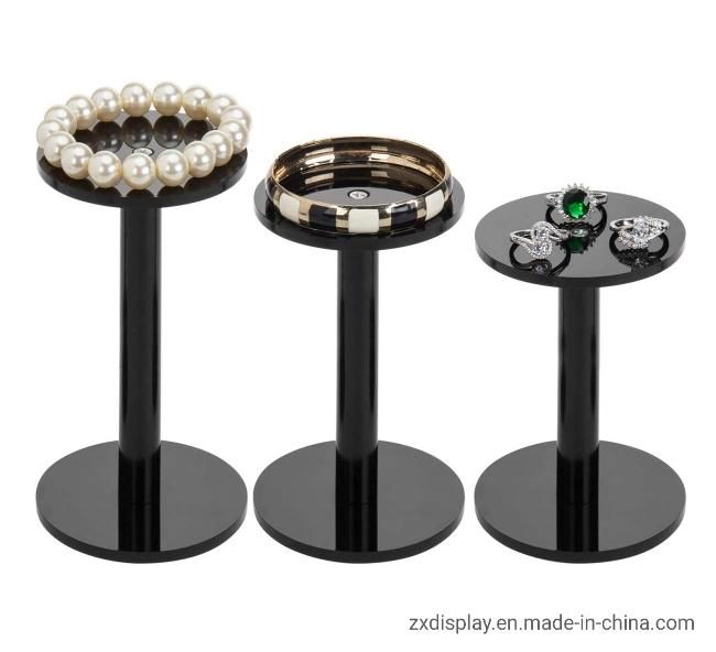 Black Acrylic Round Pedestal Jewelry and Watch Display Riser Stands