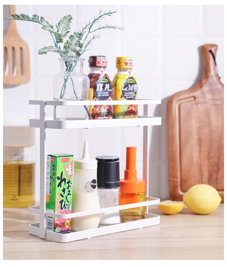 Metal Kitchen Table Top Square Shelf Seasoning Storage Double Rack