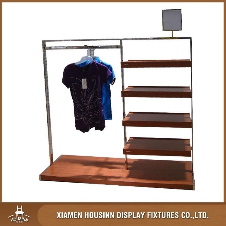 High Quality Two-Way Polished stainless Steel Clothing Store Display Rack