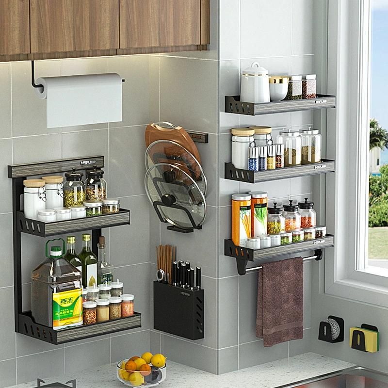 Kitchen Rack Wall Hanging Free Punching Multifunctional Dish Storage Rack Household Kitchen Utensils Storage Rack