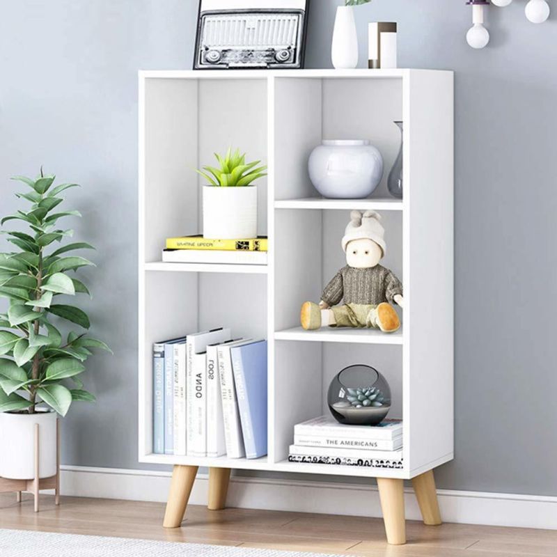 Wooden Open Shelf Bookcase - 3-Tier Floor Standing Display Cabinet Rack with Legs, 10 Cubes Bookshelf, Warm White