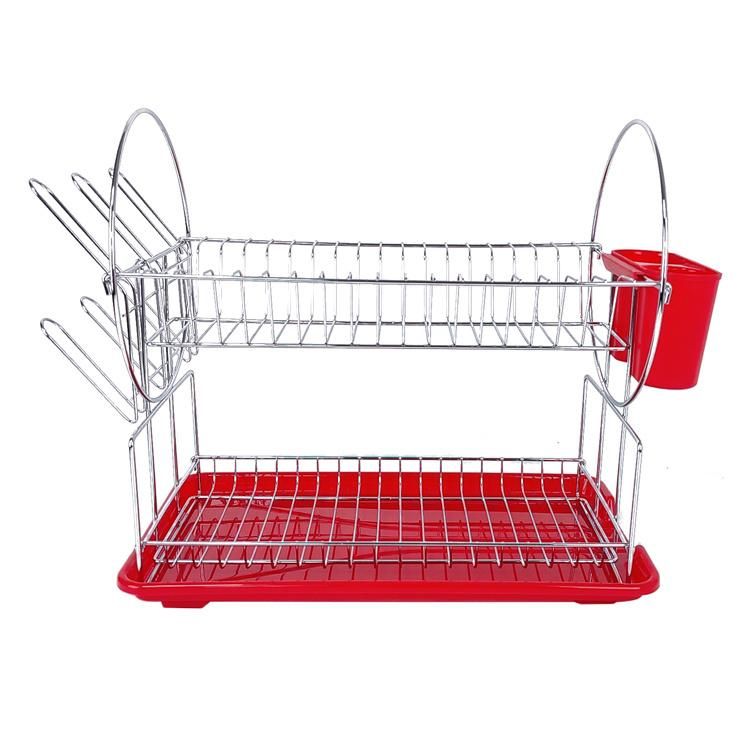 2 Layer Dish Drying Rack Kitchen Organizer Shelf Unique Plate Rack Metal Stainless Steel Dish Drainer Rack with Drain Boar