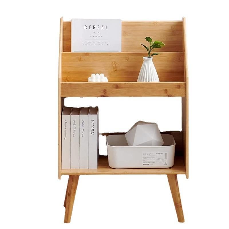 Bamboo Floor Book and Magazine Display Shelf Multifunction Free Standing Organizer Storage Rack