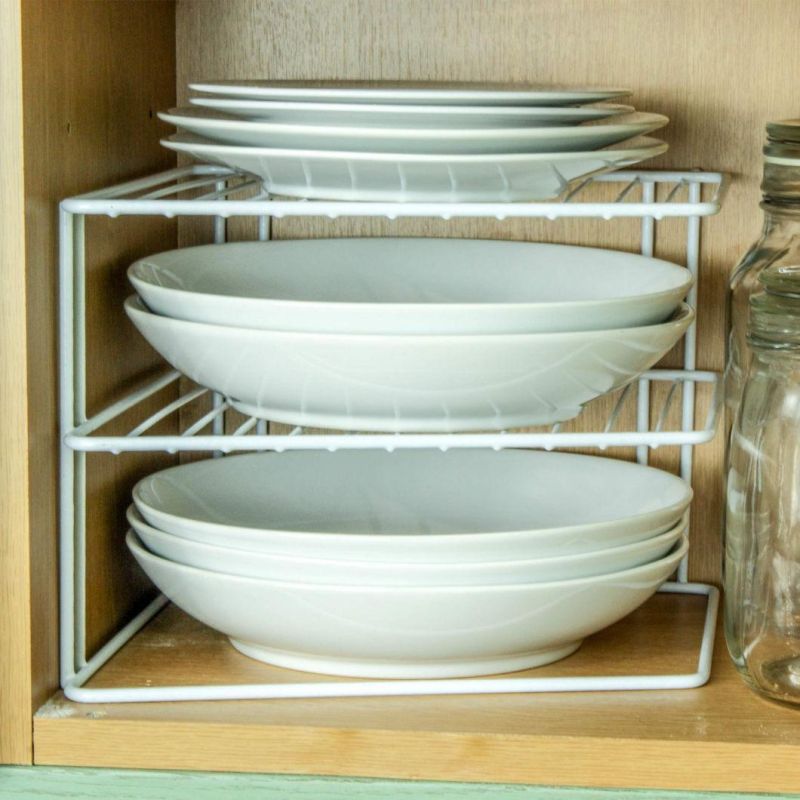 2 Tier Kitchen Cupboard Storage Corner Space Saving Shelf Rack