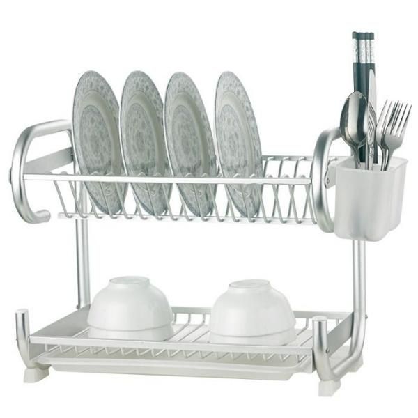 Chrome Metal Dish Drainer Drying Rack with Cutting Board Holder