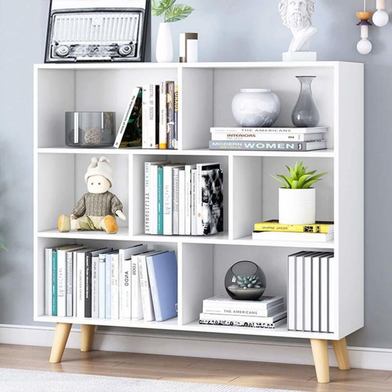 Wooden Open Shelf Bookcase - 3-Tier Floor Standing Display Cabinet Rack with Legs, 10 Cubes Bookshelf, Warm White