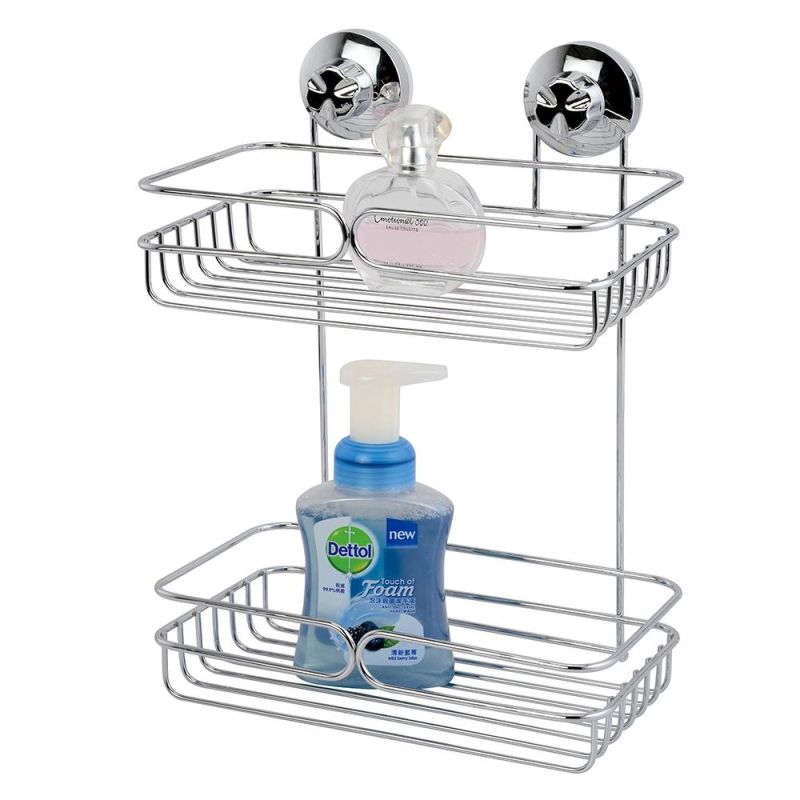 Bathroom Stainless Steel Metal Wall Mounted 2-Pack Shower Shelf Basket Storage Rack Shower Caddy Adhesive