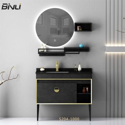 European Floor Standing Bathroom Vanity Marble Top Basin Cabinet with Storage Drawer, LED Smart Mirror