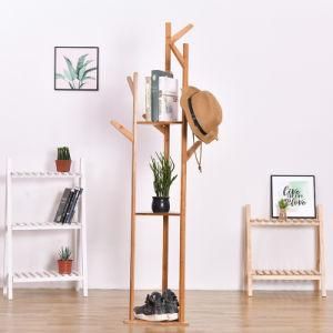 Upgrade Version Versatile Corner Tree Rack Bamboo Coat Stand with 2 Storage Shelf for Hallway Living Room Bedroom