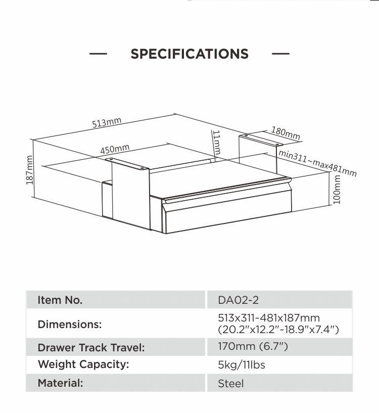 Space-Saving Under Sit Stand Desk Drawer with Shelf