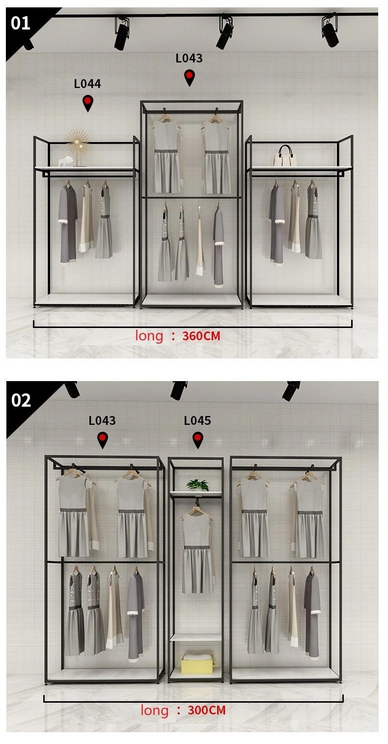 High End Boutique Garment Store Wall Mounted Racks Fashion Simple Black Metal Clothing Retail