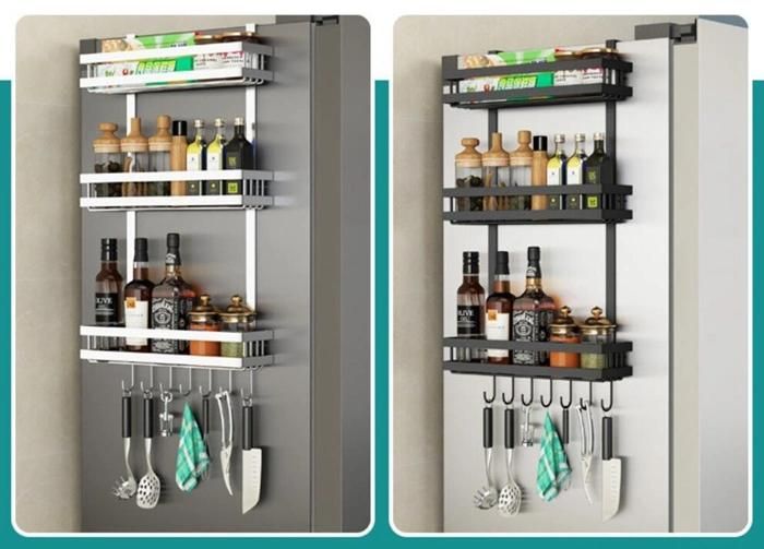 Refrigerator Side Storage Rack Paper Towel Holder Spice Jars Shelf
