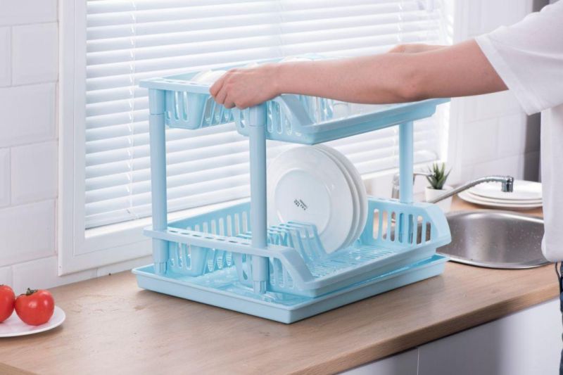 Kitchen Organizer 2-Layer Plastic Dish Rack Multi-Function Dish Storage Rack