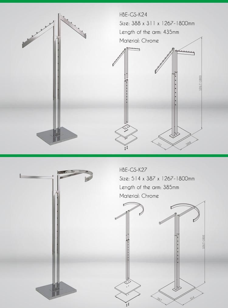 Two Ways Chrome Clothes Display Garment Racks