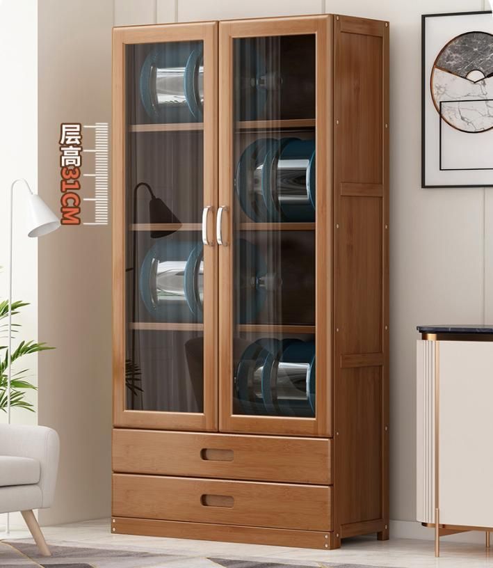 Simple Bookshelf Floor with Glass Door Bookcase Living Room Combination Locker Rack Solid Wood Storage Children Students